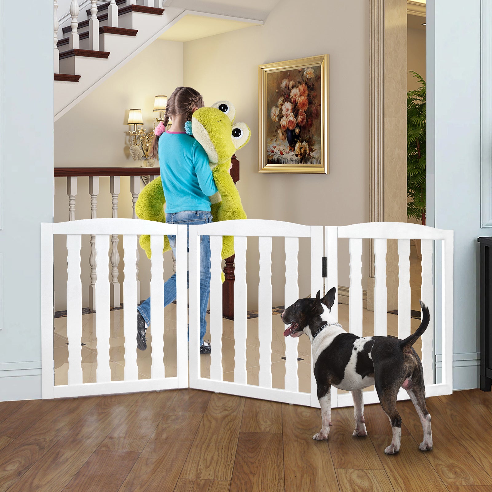 ZJSF Foldable Freestanding Wooden Dog Gate,White